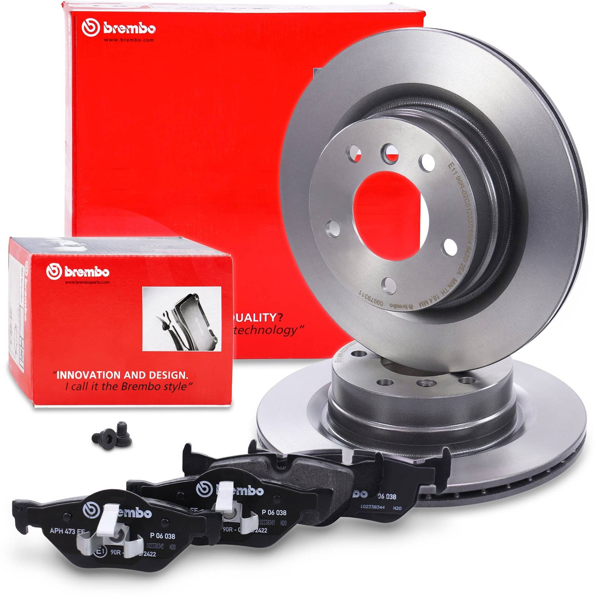 BREMBO Coated Disc Line Bremsenset Hinterachse inkl. Bremsscheiben Hinten Ø 300 mm Belüftet und Bremsbeläge Hinten, Passend für BMW 1er(E81), 1 (E87) (E88), 3 (E90)(E93)(E92)(E91) von Brembo