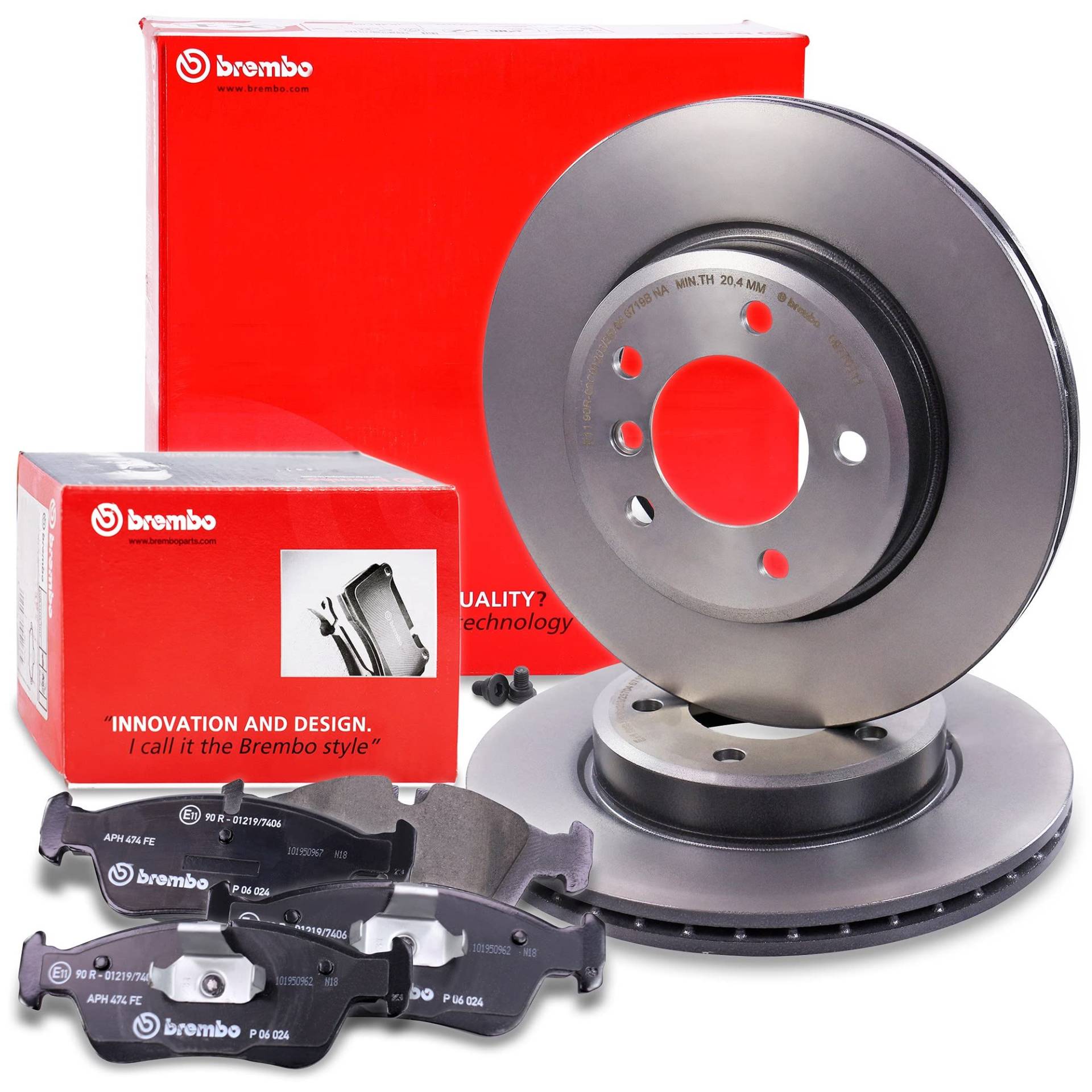 BREMBO Coated Disc Line Bremsenset Vorderachse inkl Bremsscheiben Vorne Ø 300 mm Belüftet und Bremsbeläge Vorne, Passend für BMW 3er (E46) Cabrio, Compact, Coupe, Touring, Z3 (E36) Z4 Roadster (E85) von Brembo