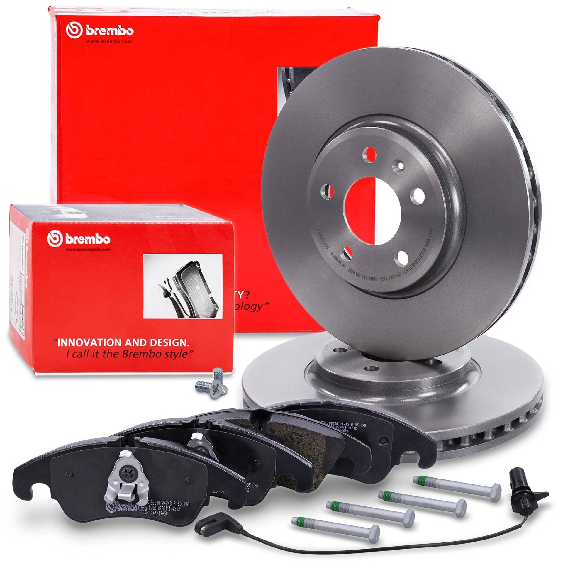 BREMBO Coated Disc Line Bremsenset Vorderachse inkl Bremsscheiben Vorne Ø 320 mm Belüftet und Bremsbeläge Vorne, Passend für AUDI A4 Allroad B8 (8KH), A4 B8 (8K2)(8K5), A5 (8T3) (8F7) (8TA), Q5 (8RB) von Brembo