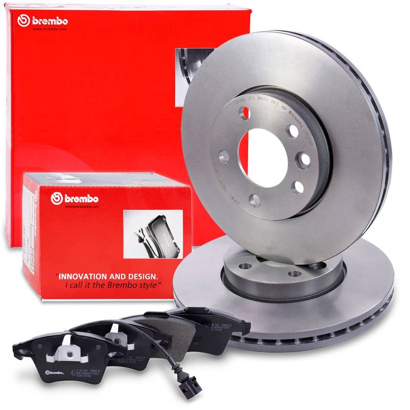 BREMBO Coated Disc Line set di freni per asse anteriore incl. dischi freno anteriori Ø 308 mm ventilati e pastiglie freno anteriori + contatto di usura von Brembo