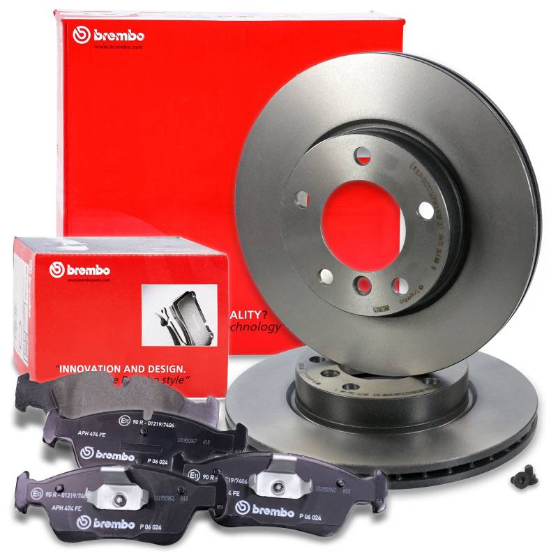 BREMBO Set di freni a disco rivestiti Asse anteriore incl. dischi freno anteriori Ø 286 mm ventilati e pastiglie freno anteriori Compatibile con BMW Serie 3 (E36) (E46), Z3 (E36), Z4 Roadster (E85) von Brembo