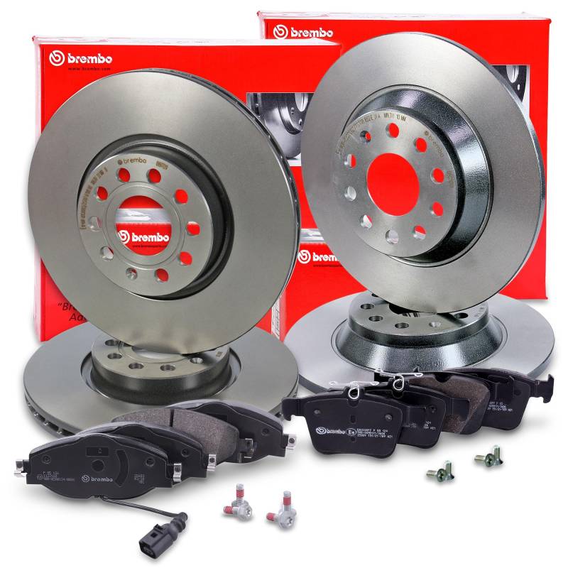 BREMBO Set di freni Coated Disc Line incl. dischi freno anteriori Ø 312 mm ventilati + posteriori Ø 300 mm pieni + pastiglie freno anteriori e posteriori + contatto di usura von Brembo