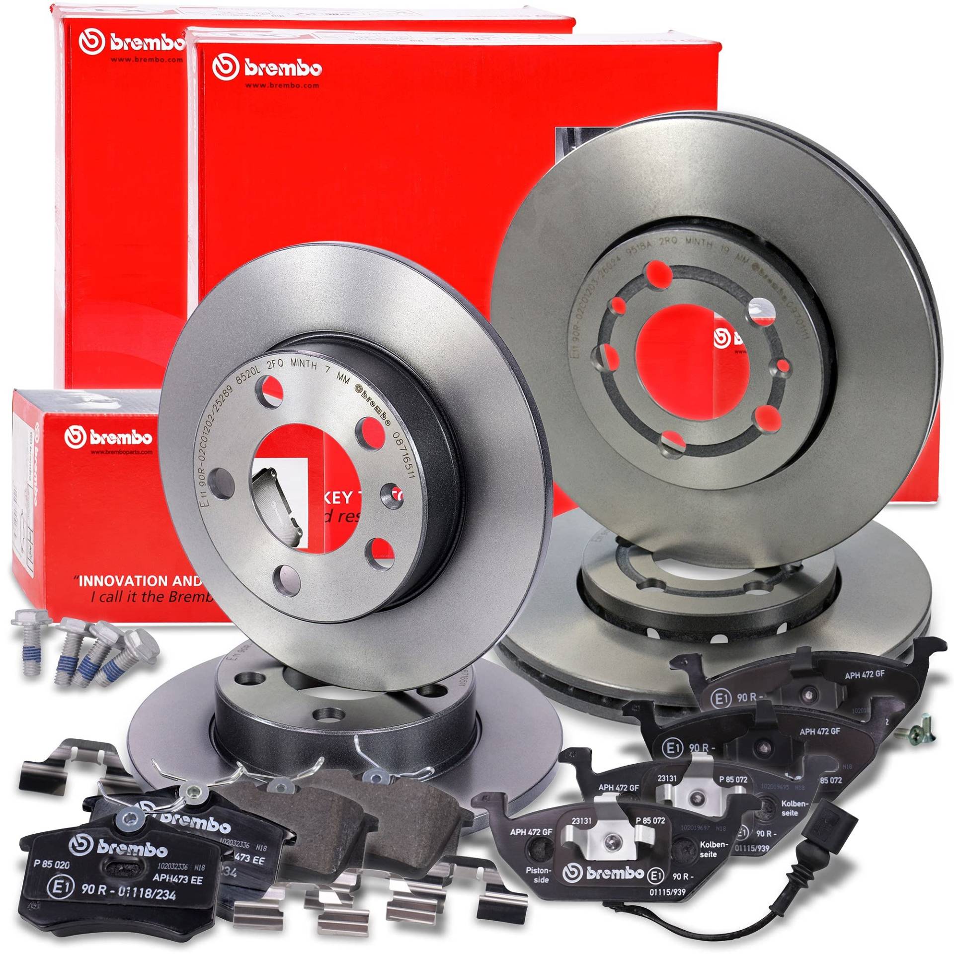 BREMBO Set di freni Coated Disc Line incl. dischi freno anteriori Ø 256 mm ventilati + posteriori Ø 230 mm pieni + pastiglie freno anteriori e posteriori + contatto di usura von Brembo