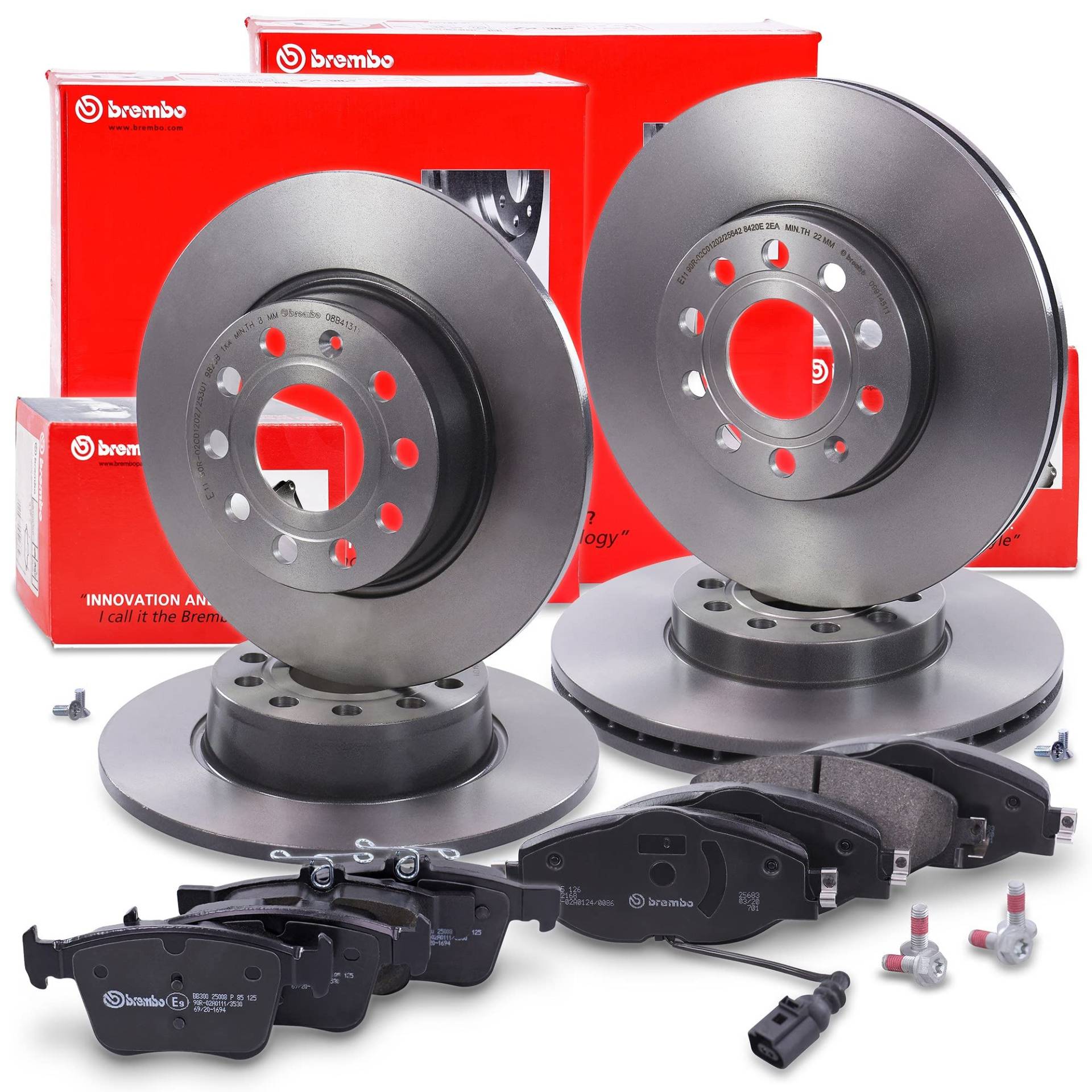 BREMBO Set di freni Coated Disc Line incl. dischi freno anteriori Ø 288 mm ventilati + posteriori Ø 272 mm pieni + pastiglie freno anteriori e posteriori + contatto di usura von Brembo