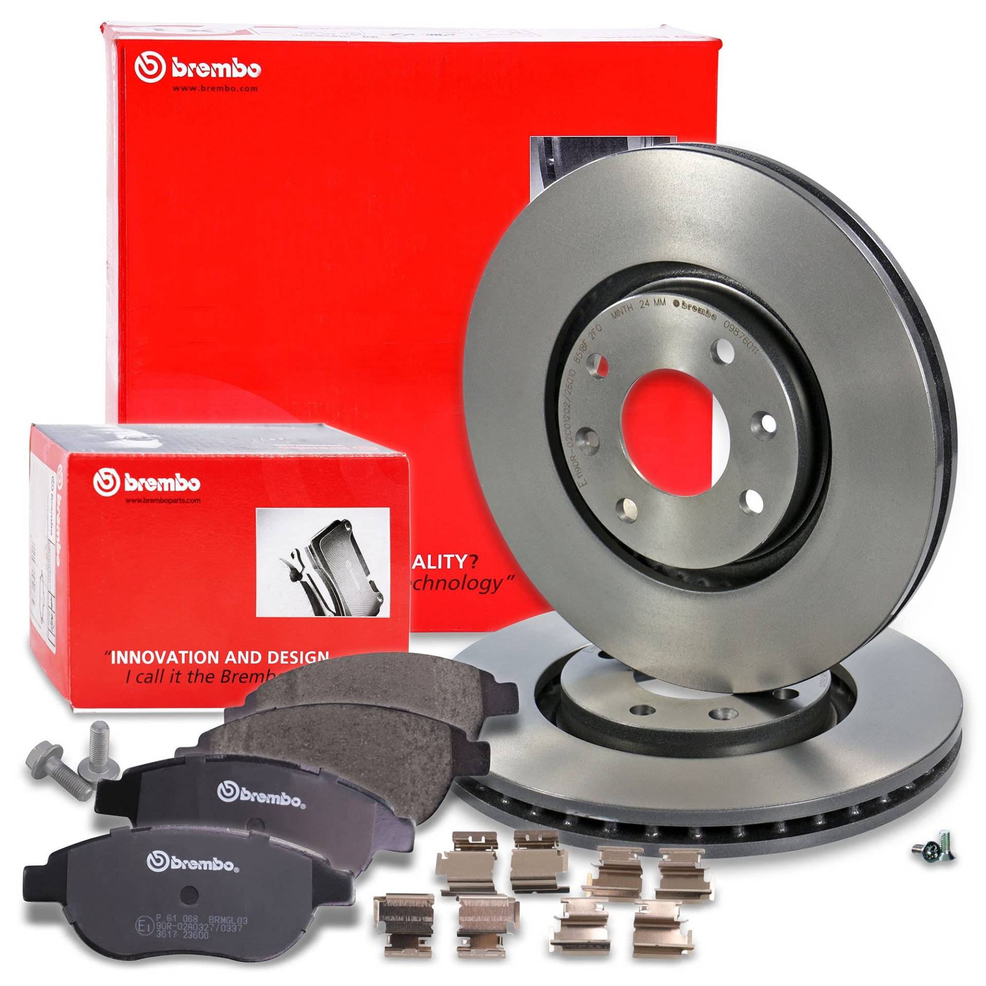 BREMBO Set di freni a disco rivestiti Asse anteriore incl. dischi freno anteriori Ø 283 mm ventilati e pastiglie freno anteriori Compatibile con PEUGEOT 1007 (KM_), 206, 207, 307 von Brembo