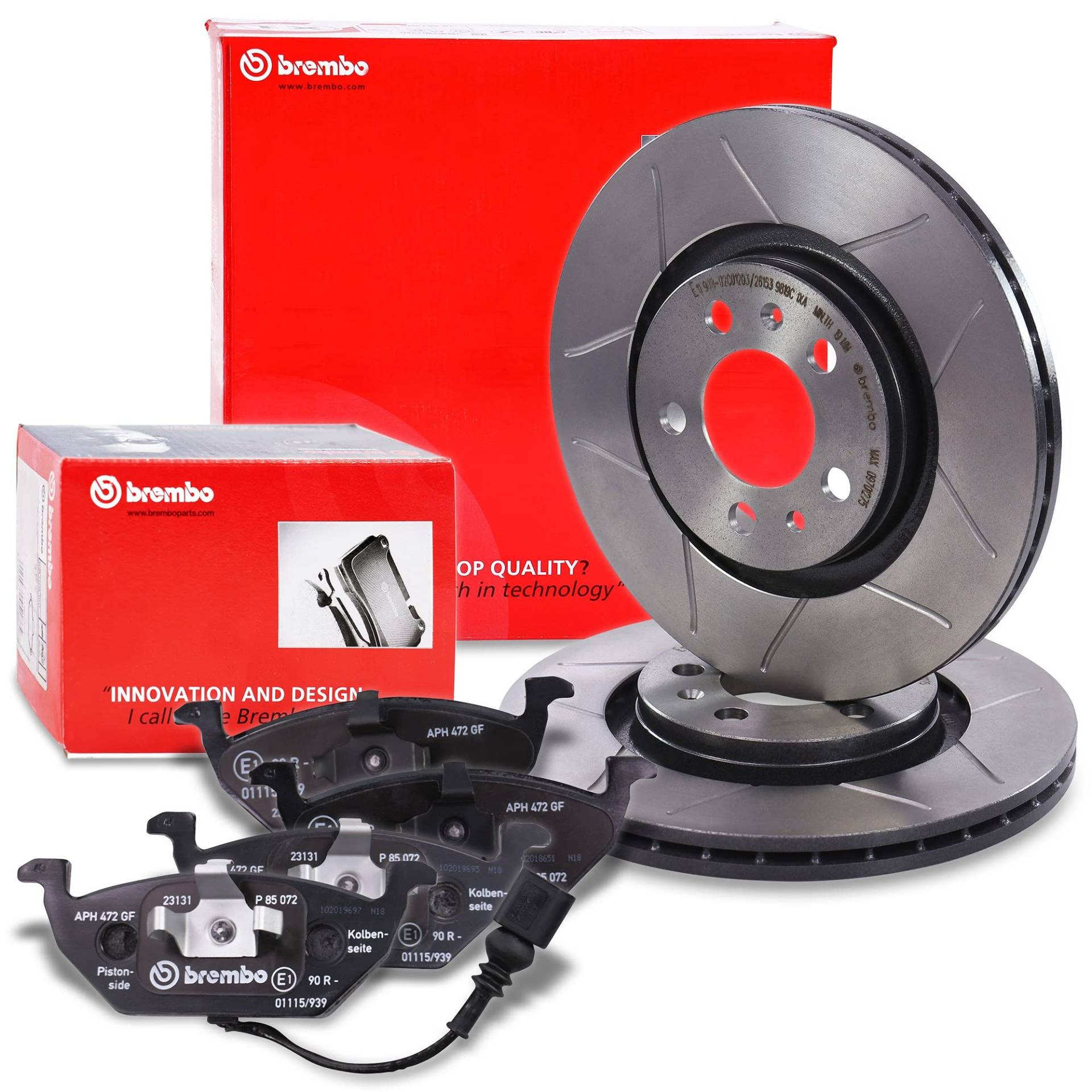 BREMBO Sport Max Set freni anteriori ad asse scanalato Dischi freno anteriori Ø 280mm ventilati e pastiglie freno compatibili con AUDI A3, SEAT LEON, TOLEDO, SKODA OCTAVIA 1, VW BORA, GOLF 4, NEW BEET von Brembo