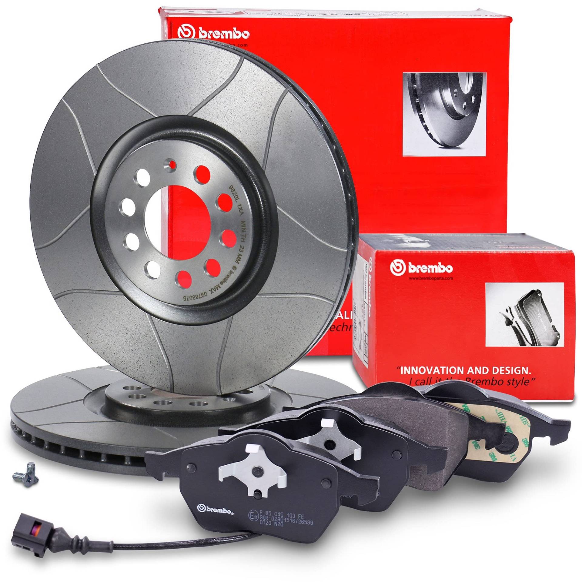 BREMBO Set di freni Sport Max asse anteriore incl. dischi freno sportivi scanalati anteriori Ø 312 mm ventilati e pastiglie freno anteriori von Brembo