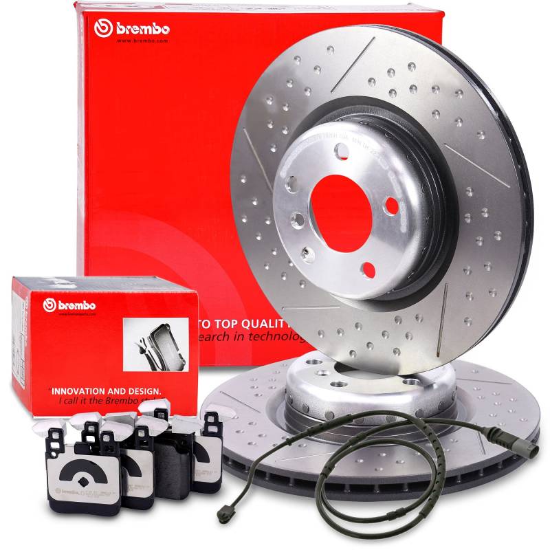 BREMBO TWO-PIECE FLOATING DISC LINE set freni asse posteriore incl. dischi freno sportivi scanalati in due pezzi posteriori Ø 345 mm ventilati e pastiglie freno posteriori + contatto di usura von Brembo