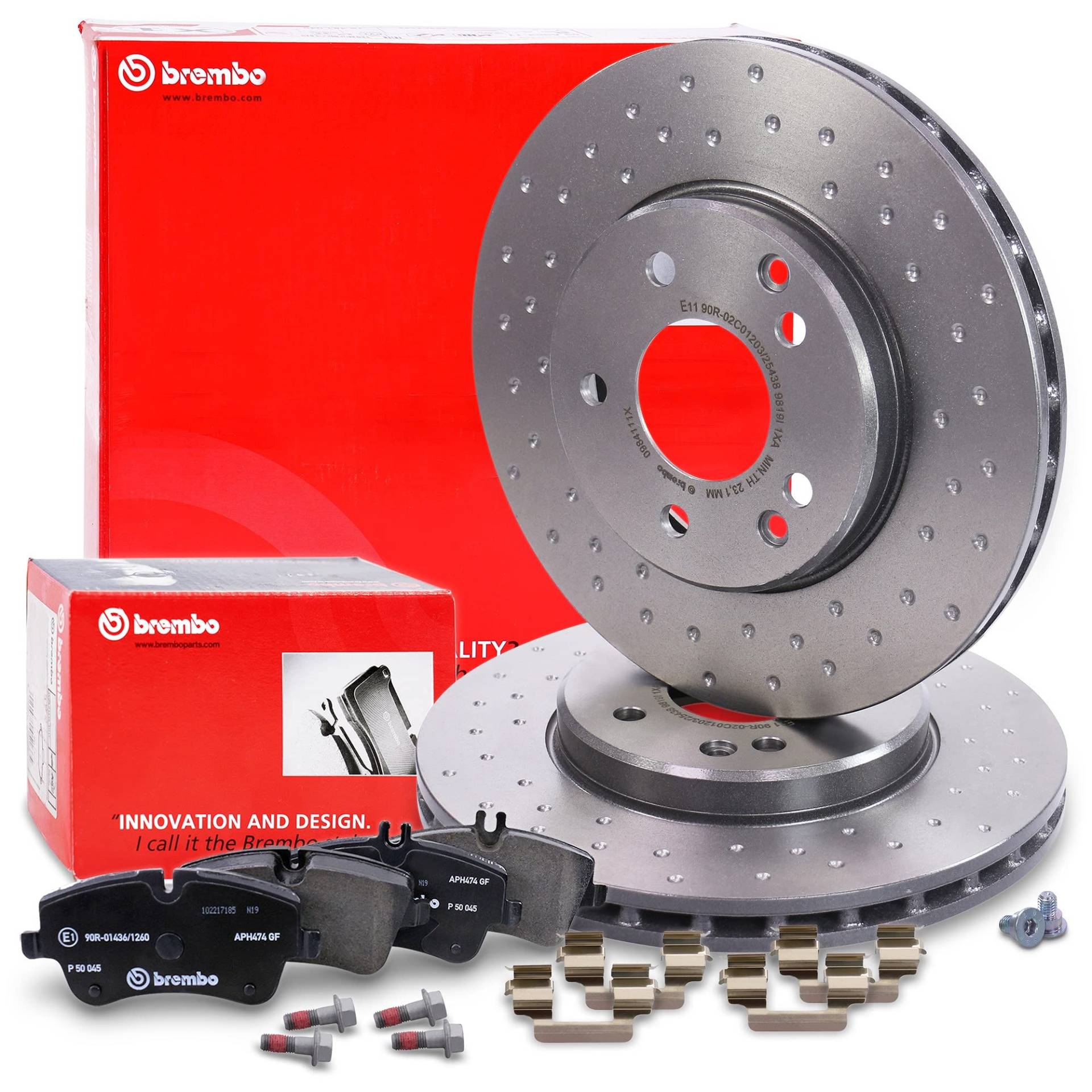 BREMBO Set di freni XTRA LINE asse anteriore incl. dischi freno sportivi forati anteriori Ø 288 mm ventilati e pastiglie freno anteriori Compatibile con MERCEDES Classe C, CLC, CLK, SLK von Brembo