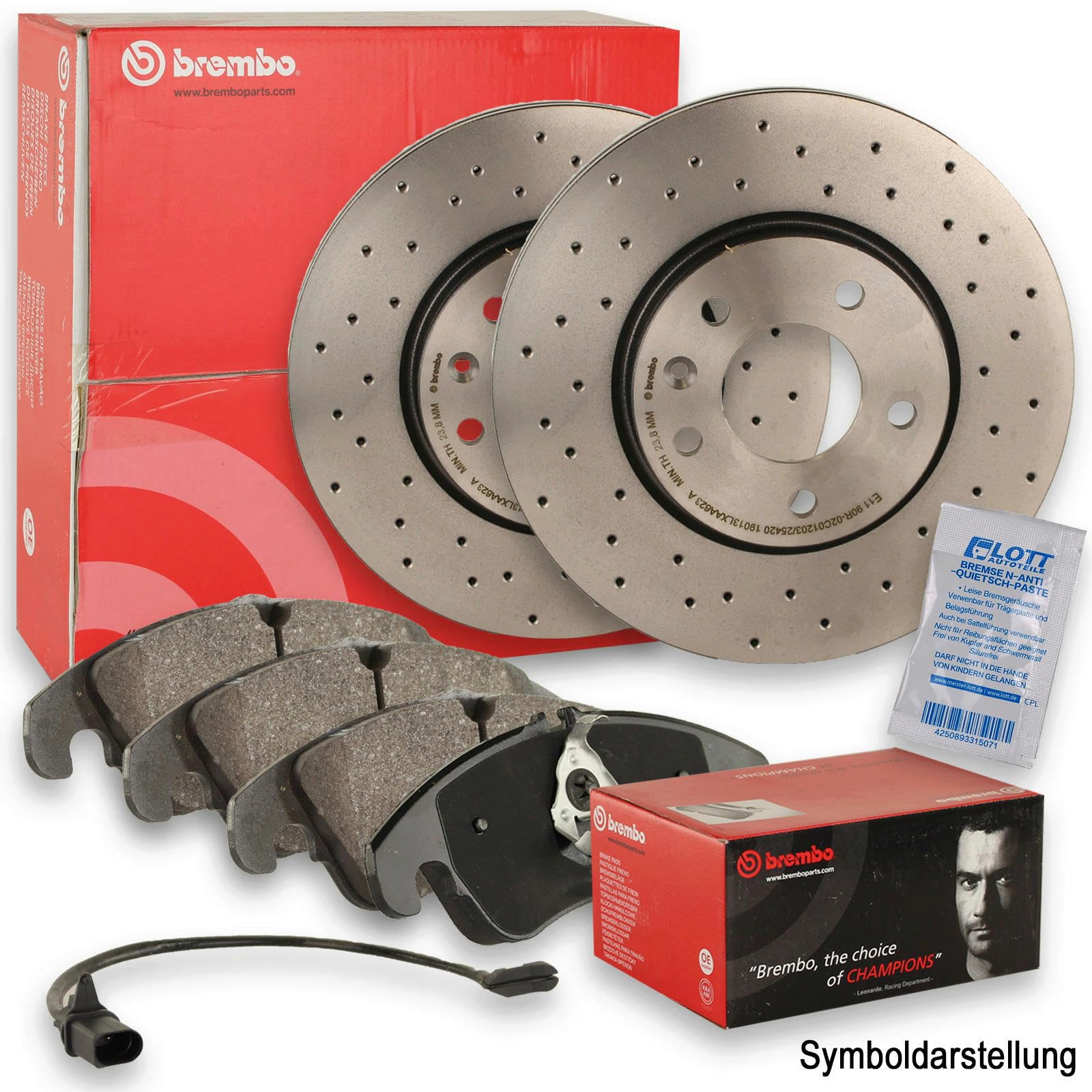 BREMBO XTRA LINE Sport Bremsscheiben Ø260mm gelocht + BREMBO Bremsbeläge Bremsbelagsatz mit Verschleißwarnung vorne Vorderachse von Brembo