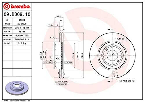 Brembo 09.B309.10 Vordere Bremsscheibe, Anzahl 2 von Brembo