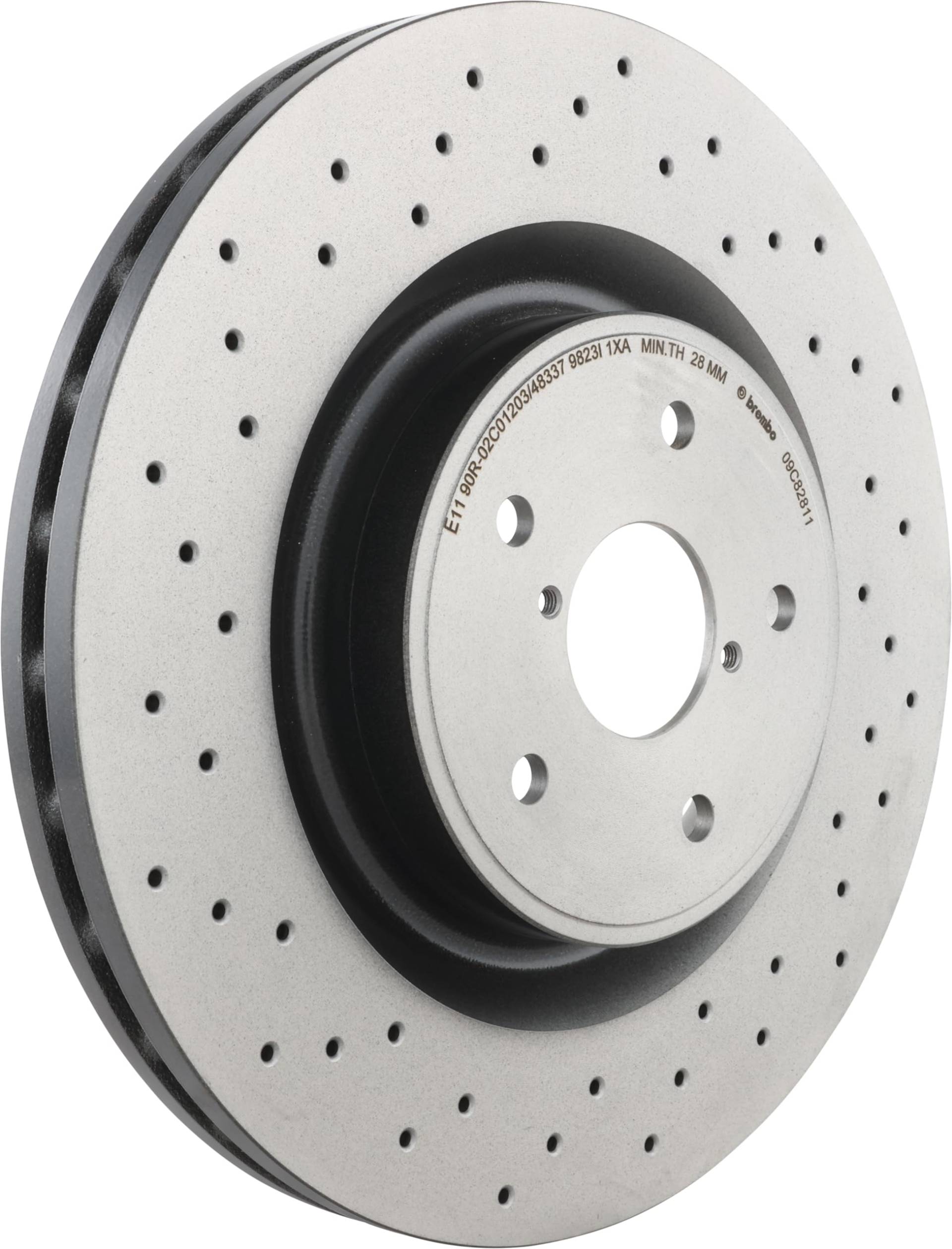 Brembo 09.C828.11 UV-beschichteter Säulenbremsrotor, belüftet, gebohrt, Subaru OE# 26300VA000 von Brembo