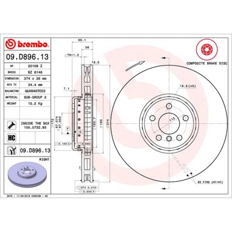 Brembo 09.D896.13 - Bremsscheibe von Brembo