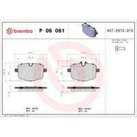 Bremsbelagsatz BREMBO P 06 061, Hinten von Brembo