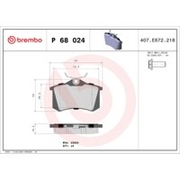 Bremsbelagsatz BREMBO P 68 024, Hinten von Brembo