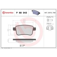 Bremsbelagsatz BREMBO P 68 043, Hinten von Brembo