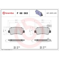 Bremsbelagsatz BREMBO P 68 063, Hinten von Brembo