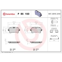 Bremsbelagsatz BREMBO P 85 150, Hinten von Brembo