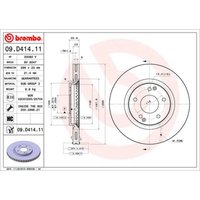 Bremsscheibe BREMBO 09D41411 vorne, belüftet, hochkarbonisiert, 1 Stück von Brembo