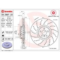 Bremsscheibe BREMBO 09D89723 vorne, belüftet, hochkarbonisiert, 1 Stück von Brembo