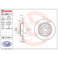 Bremsscheibe BREMBO 08.D864.11 hinten, voll, 1 Stück von Brembo