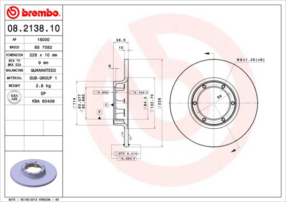 Bremsscheibe Brembo 08.2138.10 von Brembo