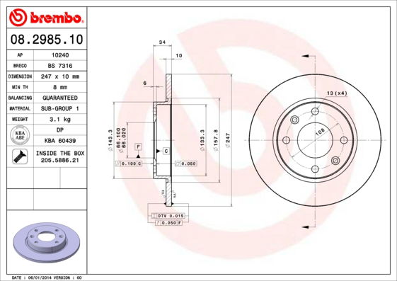 Bremsscheibe Brembo 08.2985.10 von Brembo