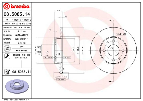 Bremsscheibe Brembo 08.5085.11 von Brembo