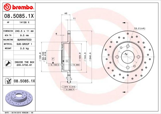 Bremsscheibe Brembo 08.5085.1X von Brembo