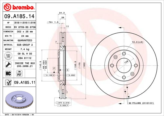 Bremsscheibe Brembo 09.A185.11 von Brembo