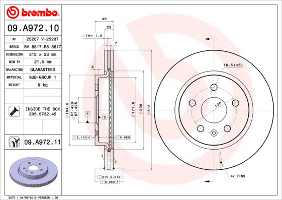 Bremsscheibe Brembo 09.A972.11 von Brembo