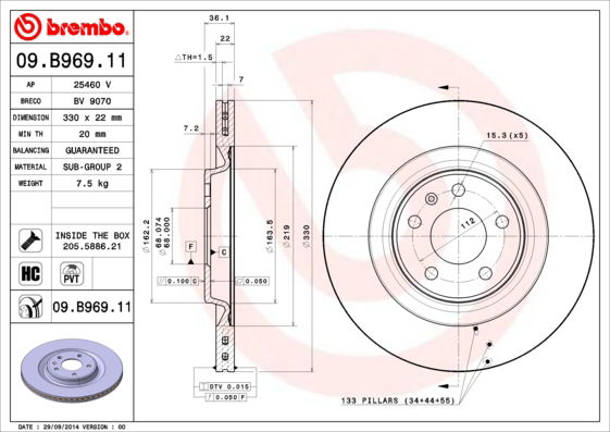 Bremsscheibe Brembo 09.B969.11 von Brembo