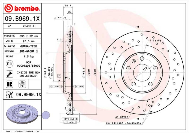 Bremsscheibe Brembo 09.B969.1X von Brembo