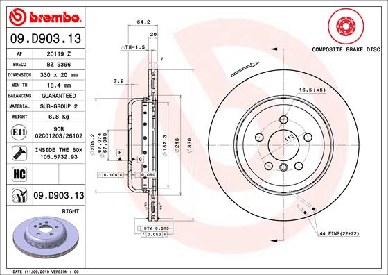 Bremsscheibe Brembo 09.D903.13 von Brembo