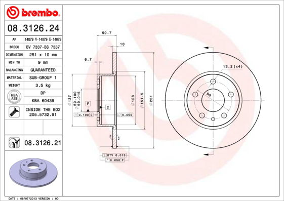 Bremsscheibe Hinterachse Brembo 08.3126.21 von Brembo