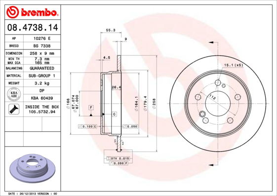 Bremsscheibe Hinterachse Brembo 08.4738.14 von Brembo