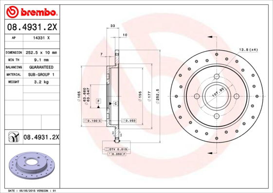 Bremsscheibe Hinterachse Brembo 08.4931.2X von Brembo