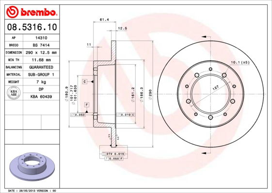 Bremsscheibe Hinterachse Brembo 08.5316.10 von Brembo