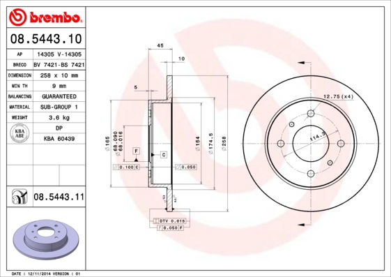 Bremsscheibe Hinterachse Brembo 08.5443.11 von Brembo