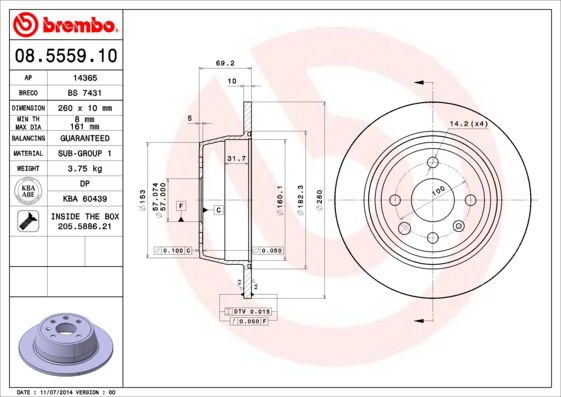 Bremsscheibe Hinterachse Brembo 08.5559.10 von Brembo