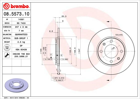 Bremsscheibe Hinterachse Brembo 08.5573.10 von Brembo