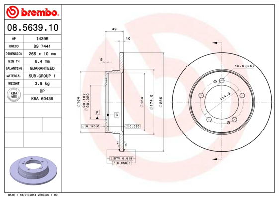 Bremsscheibe Hinterachse Brembo 08.5639.10 von Brembo