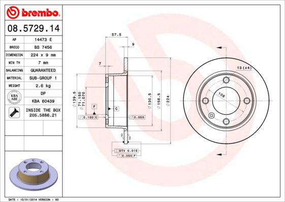 Bremsscheibe Hinterachse Brembo 08.5729.14 von Brembo