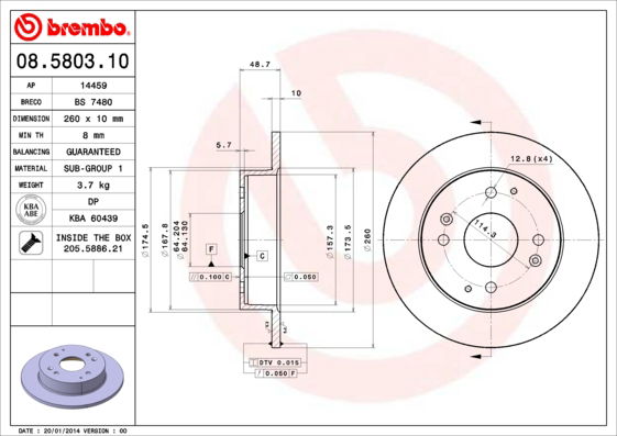 Bremsscheibe Hinterachse Brembo 08.5803.10 von Brembo