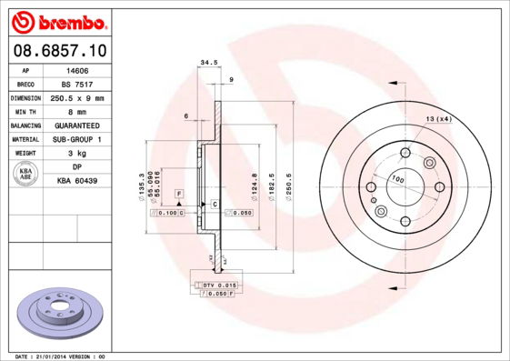 Bremsscheibe Hinterachse Brembo 08.6857.10 von Brembo