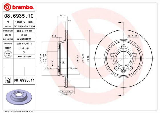 Bremsscheibe Hinterachse Brembo 08.6935.11 von Brembo