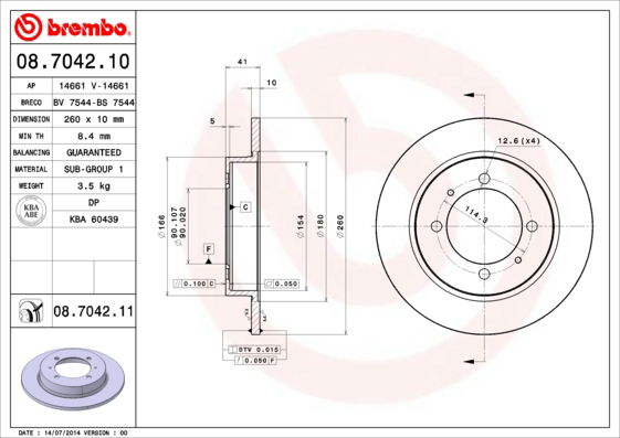 Bremsscheibe Hinterachse Brembo 08.7042.11 von Brembo