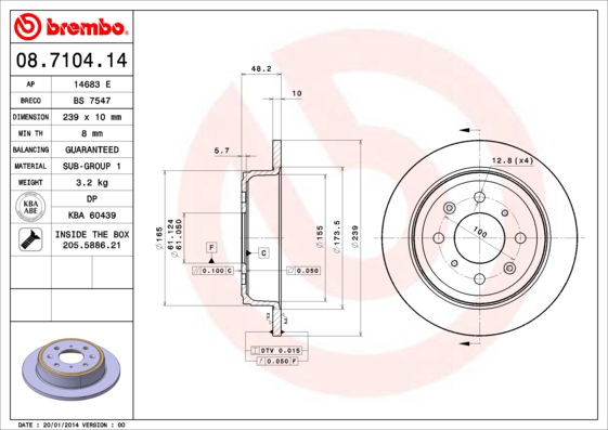 Bremsscheibe Hinterachse Brembo 08.7104.14 von Brembo