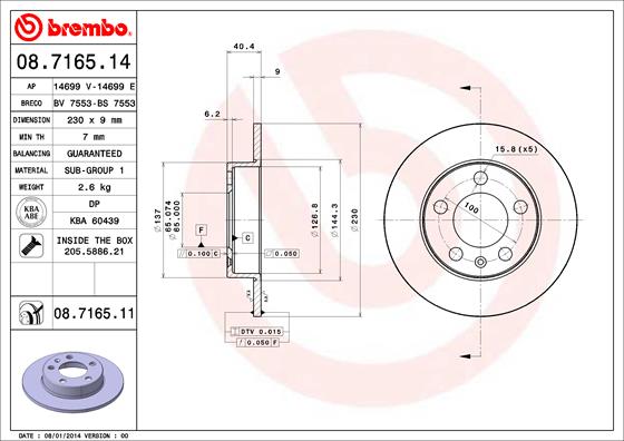 Bremsscheibe Hinterachse Brembo 08.7165.11 von Brembo