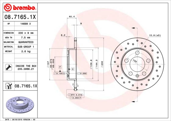 Bremsscheibe Hinterachse Brembo 08.7165.1X von Brembo